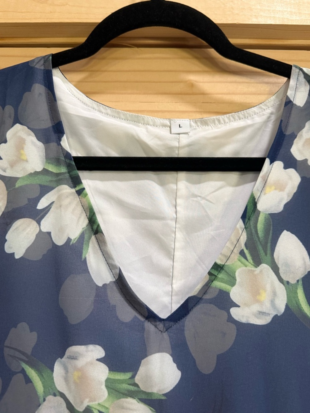 Navy Floral V-Neck Chiffon Dress - Picture 6 of 8